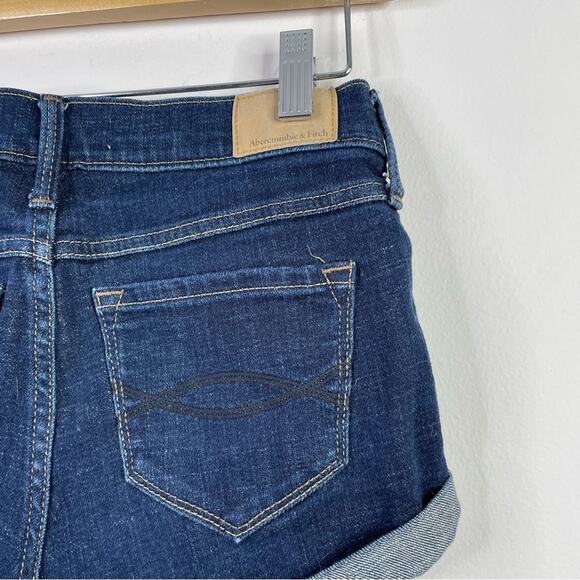 Abercrombie Fitch Low rise cuffed denim jean shorts dark Wash stretch women 0 25 - Picture 8 of 12